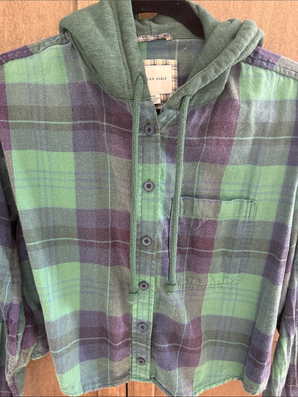 American Eagle Cropped Flannel Shirt Hoodie